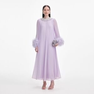 Self Portrait lilac CHIFFON FEATHER MIDI DRESS NEW $1140 size show in US